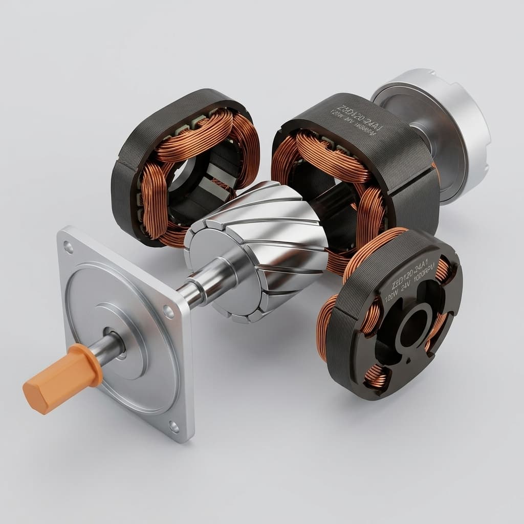 Custom frameless servo motor rotor and stator with skewed magnets